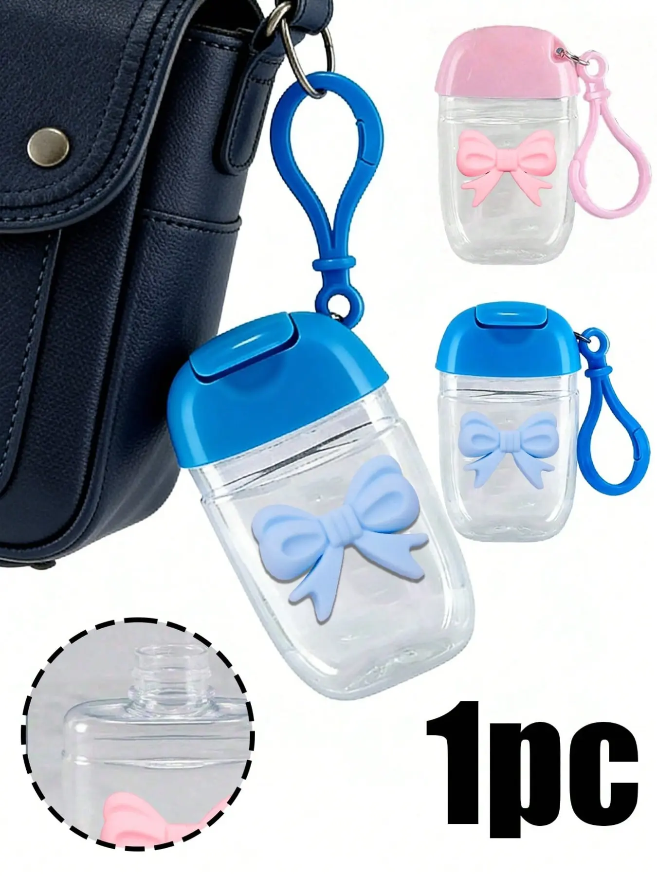 Portable Keychain Lotion Bottle with Bow Decor, Squeezeable Reusable Shampoo Container, Leak-Proof Travel Bottle for Hand Sanitizer, Shower Gel
