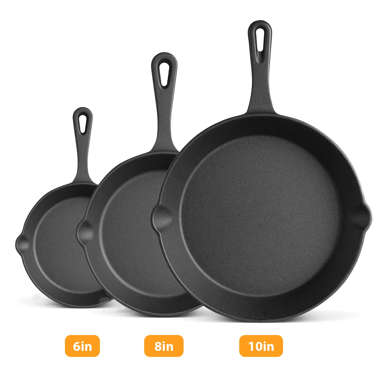 LOVEWE Cast Iron Skillets 3/4/5 PCS, Pots and Pans Set for Professional Restaurant Chef Quality, Pre-Seasoned Cookware Set - 4‘’,5.5“,6“, 8“, 10“ Fry