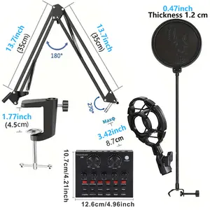 Podcast Equipment Bundle with Bm800 Microphone for Recording, V8 Sound Card with Voice Changer for Streaming and Gaming, Ideal Audio Interface