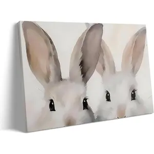 Rustic Easter Bunny Canvas Wall Art, Bunny Farmhouse Home Decor Print Painting Spring Aesthetic Artwork, Modern Easter Charm Holiday Gift Nursery Living Room Decoration