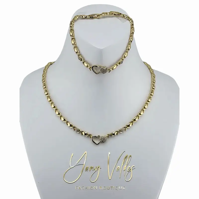 XOXO heart jewelry set for women gold tone necklace and bracelet XOXO heart jewelry set for women gold tone necklace and bracelet
