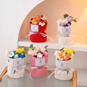 Realistic Rose Bouquet - Handmade Knitted Puff Flower, Everlasting Small Flower Arrangement for Teacher's Day Gift, Bedroom Table Decor