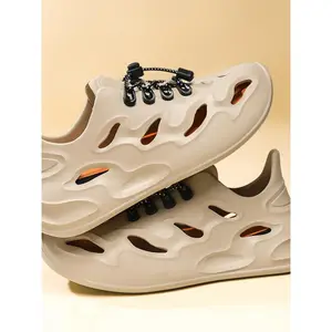 Men's Plain Color Sport Sandals with Hollow Out Design Lightweight Non-slip Beach Shoes for Outdoor & Barefoot Wear Comfortable & Stylish