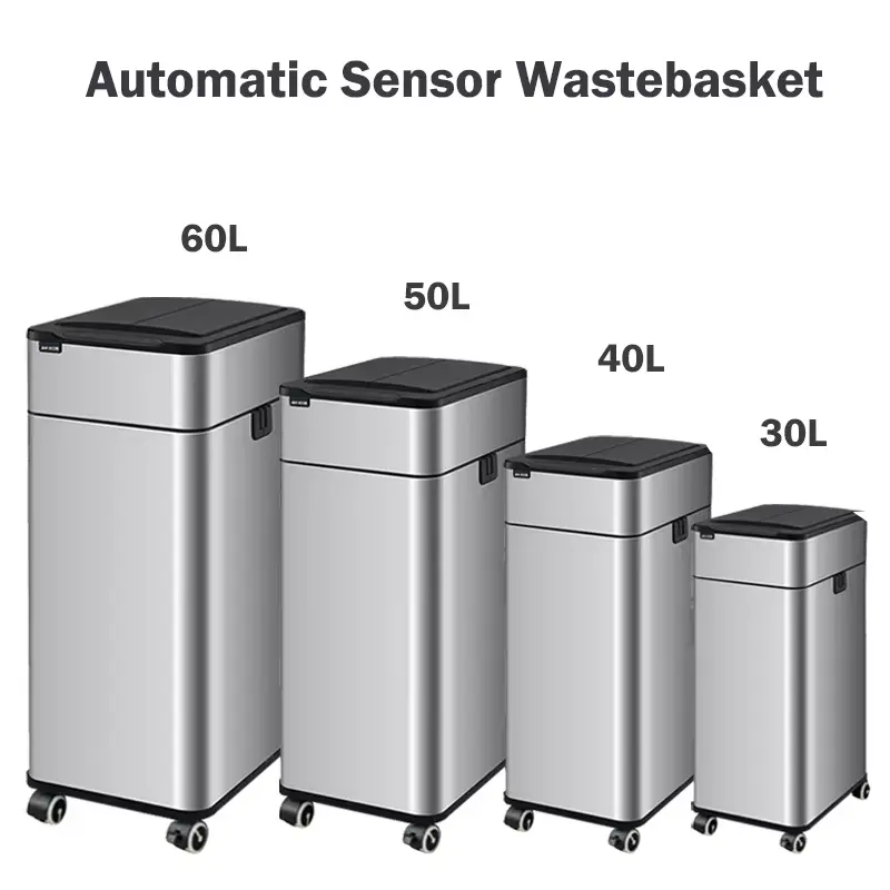 Smart Trash Can 20 30 40 50 60 Liters Wastebasket Large Kitchen Garbage Cube Home Automatic Stainless Steel Garbage Bin Dustbin