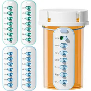 4 Pack Pill Reminder, Lanyad or Sticker Pill Tracker, Work with Most Bottles, Reusable Medication Tracker Replacement of Vitamin Weekly (7 Day) Medicine Organizer