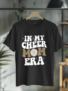 100% Cotton Unisex In My Cheer Mom Era Game Day Cheerleading Mom Cheer Mom T-Shirt Vingate Printed Casual Round Neck T shirt
