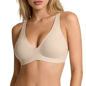 Jelly Wireless Womens Comfortable Wireless Bras Push Up Bralettes Seamless Tshirts Bras Deep V Everyday Bras