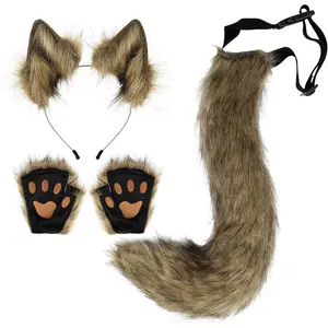 Faux   Ears Headband Fox Tail and Paw Gloves Set  Halloween Costume Accessories
