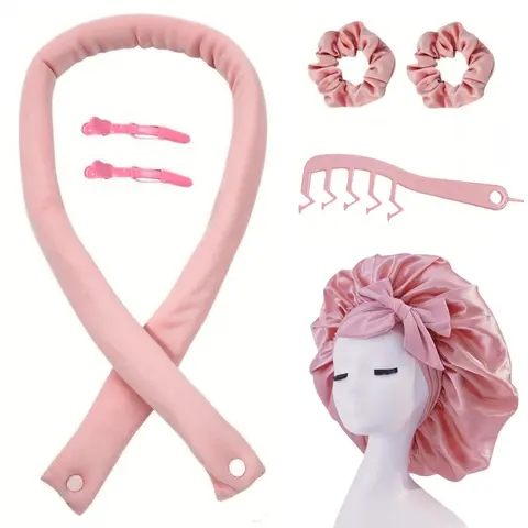 Women's 7-Piece Heatless Curler Headband Set with Bonnet - No Heat, No Damage, Frizz-Free Hair Styling Tool, Creates Healthy Curls & Waves, Prevents Split Ends, Ideal Christmas/Birthday Gift for Family, Daughter
