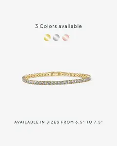14K Gold Plated 3mm Cubic Zirconia Classic Tennis Bracelet - Hypoallergenic Gold Bracelets for Women - Size 6.5-7.5 Inch - Simulated Diamond Tennis Bracelets