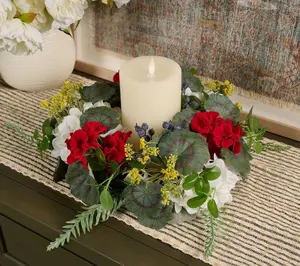 Geranium, Hydrangea, and Berry Candle Ring by Valerie