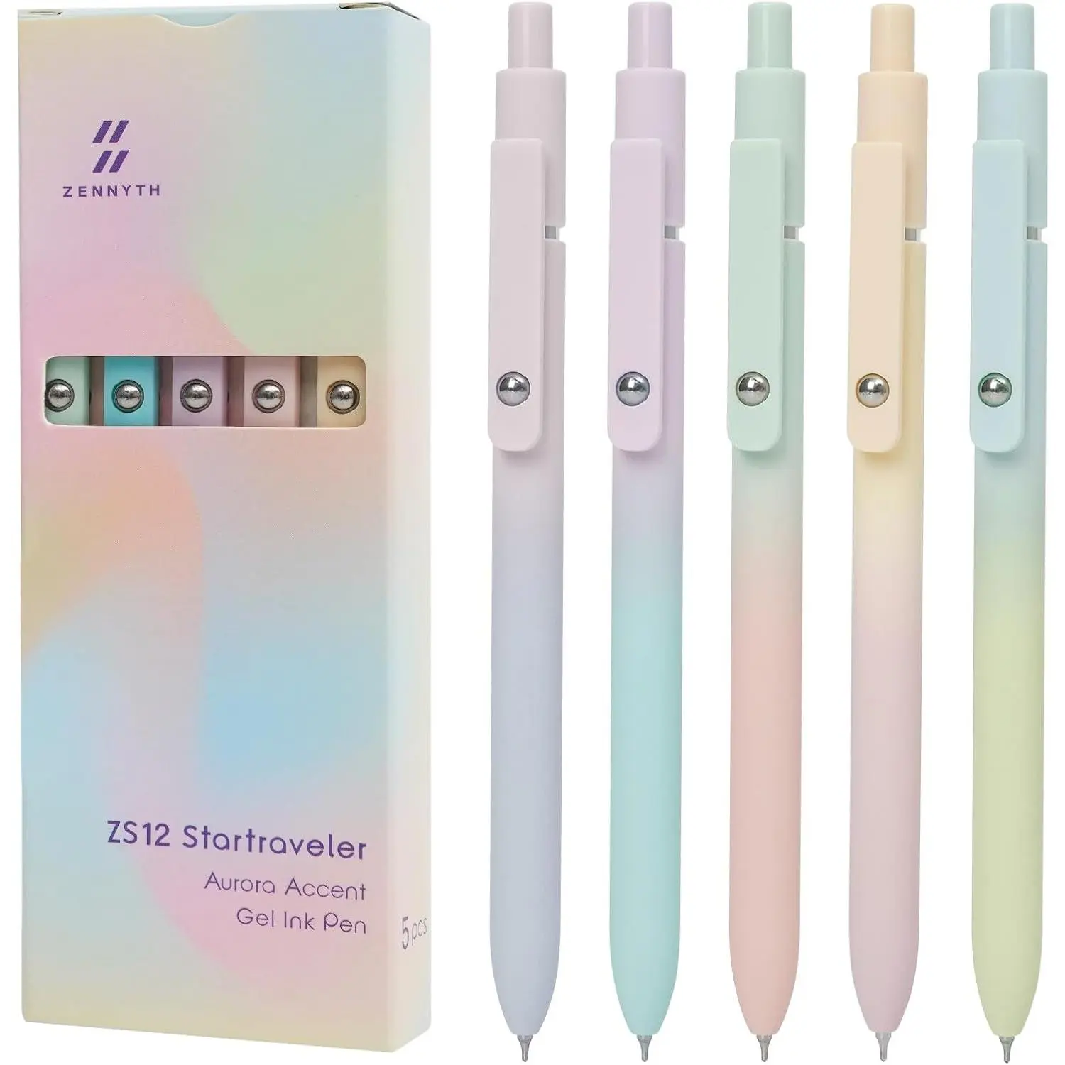 Gel Pens, 5 count 0.7mm Quick Dry Black Ink Pens Fine Point Smooth Writing, Cute Office School Supplies Gifts for Women (Gradient)