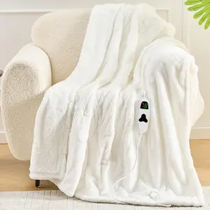 Inhand Heated Blanket Electric Throw - 50"x60" White Tie-dyed Flannel Heating Blanket Throw Auto-Off 10 Heat Level Over-Heat Protection