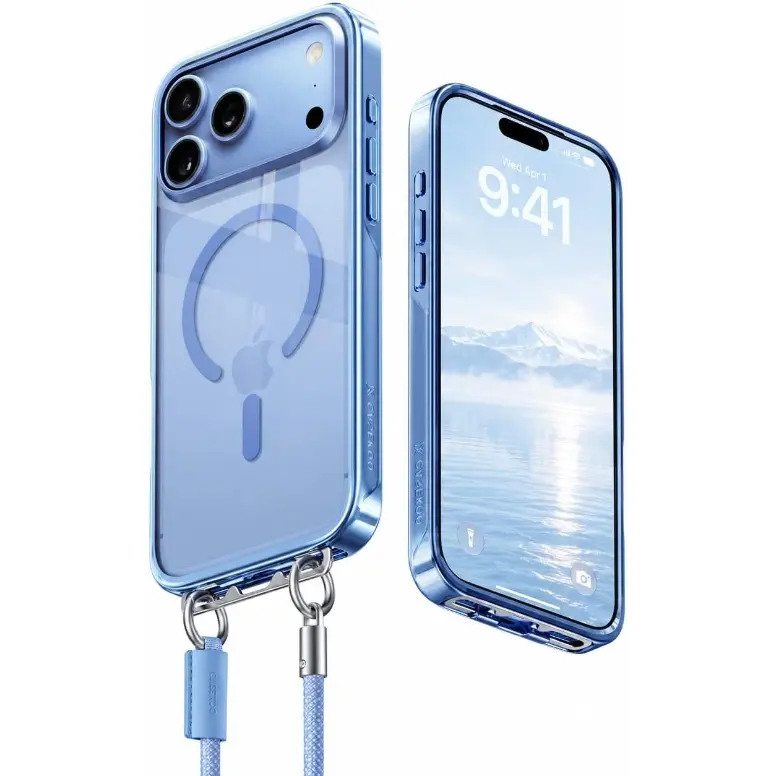 CASEKOO Color-Matched Glacier/Burgundy MagSafe Case iPhone 18/17/16 Pro/Pro with Wrist Strap Glossy Premium LINKOO, Patented ClipSafe: Built-in Foldable Hidden Tab, Camera Lens & Raised-Edge Screen Protection, Never Yellow Clear Back, stock up