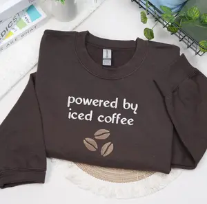 Powered by Iced Coffee Embroidered Sweatshirt, Latte Lover Crewneck, Coffee Addict Gift, Iced Coffee Shirt, Preppy Fall Coffee Pullovers