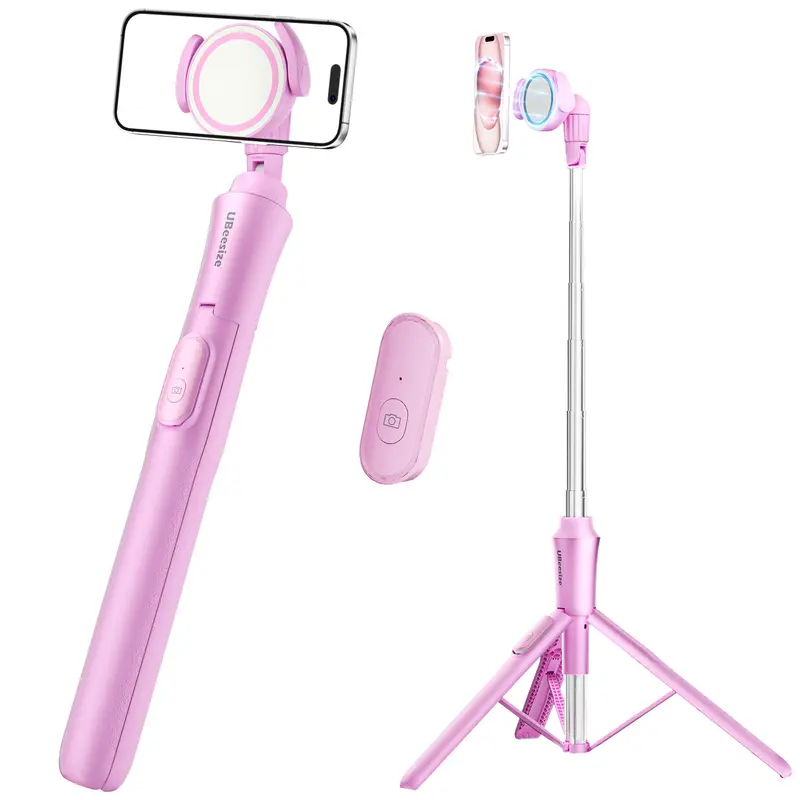 UBeesize 62'' Magnetic Tripod Stabilizer Foldable Selfie Stick with Remote Control - Compact Aluminum-Silicone Clip Mobile/Cellphone Holder, MagSafe Rotation Ring, Magnetic Phone Mount for Content Creators Vlogging