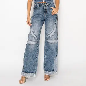 FREE JUNNS [ 007 ] | Spliced Two Tone Acid Washed High-Rise Wide Leg Jeans