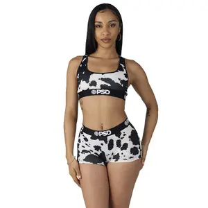 PSD Women's Cow Girl Sports Bra and Boy Short Matching Set, Soft, Comfortable & Breathable Ultra-Light Fabric Womenswear
