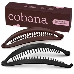 Banana Clip Hair Clips - Volumizing Hair Claw Clips & Hair Styling Accessories for Thick & Thin Hair - Large 6'' Set of 2 (2pc Black and Brown Banana Clip)