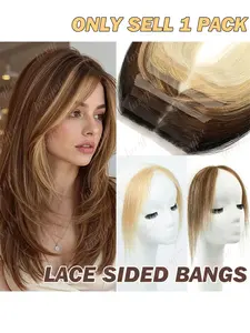 Lace Human Hair Sided Bangs | Natural Straight Hair Bangs Hair Pieces, Breathable & Comfortable, Available in Black, Brown, Blonde, Full Lace Frontal Hairline for Natural Hair Replacement, Hair Toppers for Women , DIY Hairstyles