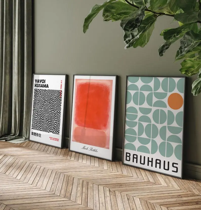 Bauhaus Set of 3 Prints, Trendy Poster Bundle, Including Rothko, Kusama, and Bauhaus Designs for Gallery Wall Art