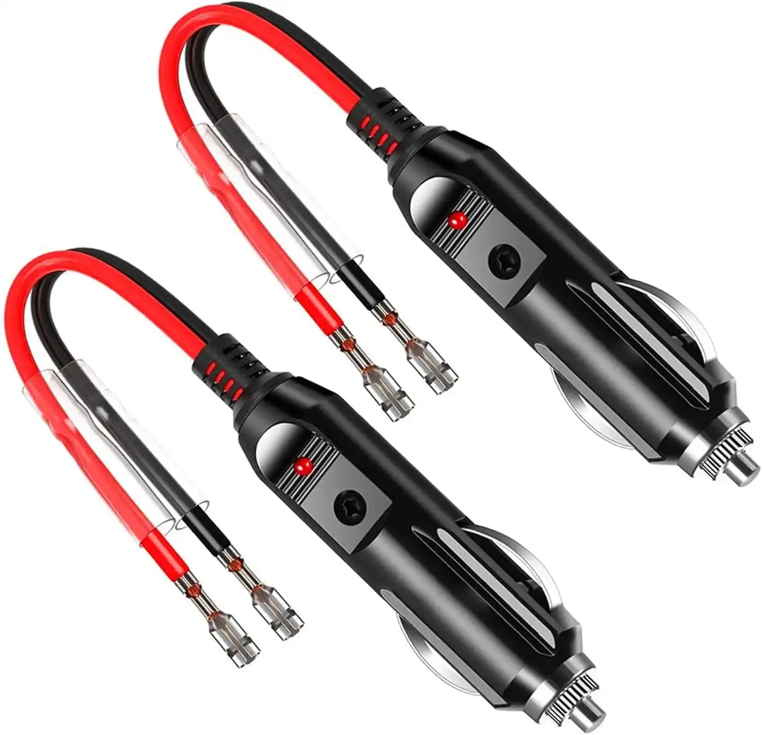 12V Cigarette Lighter Plug with Leads,12 Volt Heavy Duty Male Plug Connector 15amp Power Supply Car Plug Adapter Replacement(2 Pack)