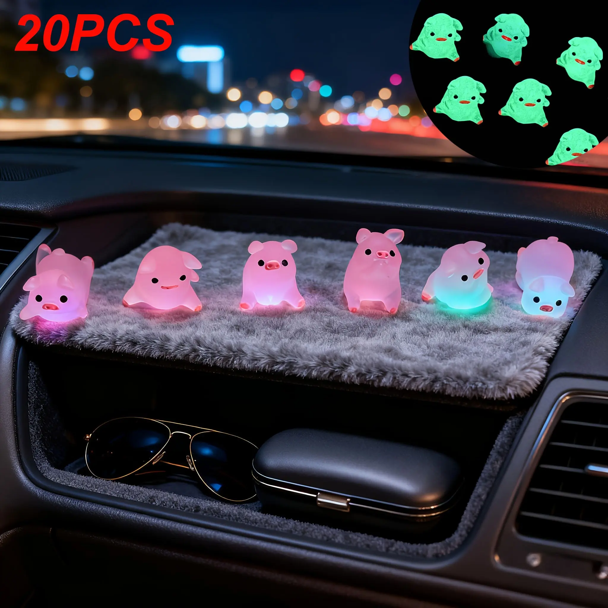 20 Glow-In-The-Dark Mini Pig Decorative Figurines, Piggy Ornaments, Cute Animal Design Resin Dashboard Decorations for Mini Gardens, Home and Office Party Decor Ornaments, Cute Collectible Figurines, Figurine Set, Figure Decor, Decoration Items