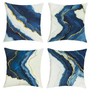 4pc Marble Pillow Covers 18x18 Inches, Modern Abstract Wave Cushion Cases, Home Decor Set for Sofa Pillows