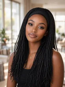Natural Looking Straight Braided Wig Suitable for African American Women - Heat-Resistant Synthetic Hair with Glueless Rose Net Cap, Cornrow Braid Wig for Daily Wear, Parties,,, Braids Wig for Hair, Synthetic Wigs