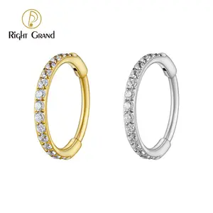 Right Grand ASTM F136 Titanium Slim Huggie Hoop Earring 16G CZ Cartilage Helix Earlobe Hinged Earring Piercing Body Jewelry