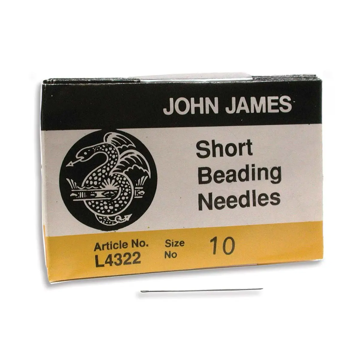 John James Sharps Beading Hand Sewing Needles - Size 10 Short, 25-Pack Steel Slim Profile, for Beginners, Precision Craft, Beadwork, Fabric Embellishing, Bugles