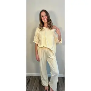 Butter Yellow Off-Shoulder Relaxed Pants Set
