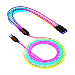 66W USB C Fast Charging Cable, 6A PD Quick Charge, Nylon Braided RGB Light Up Charger Cord,
