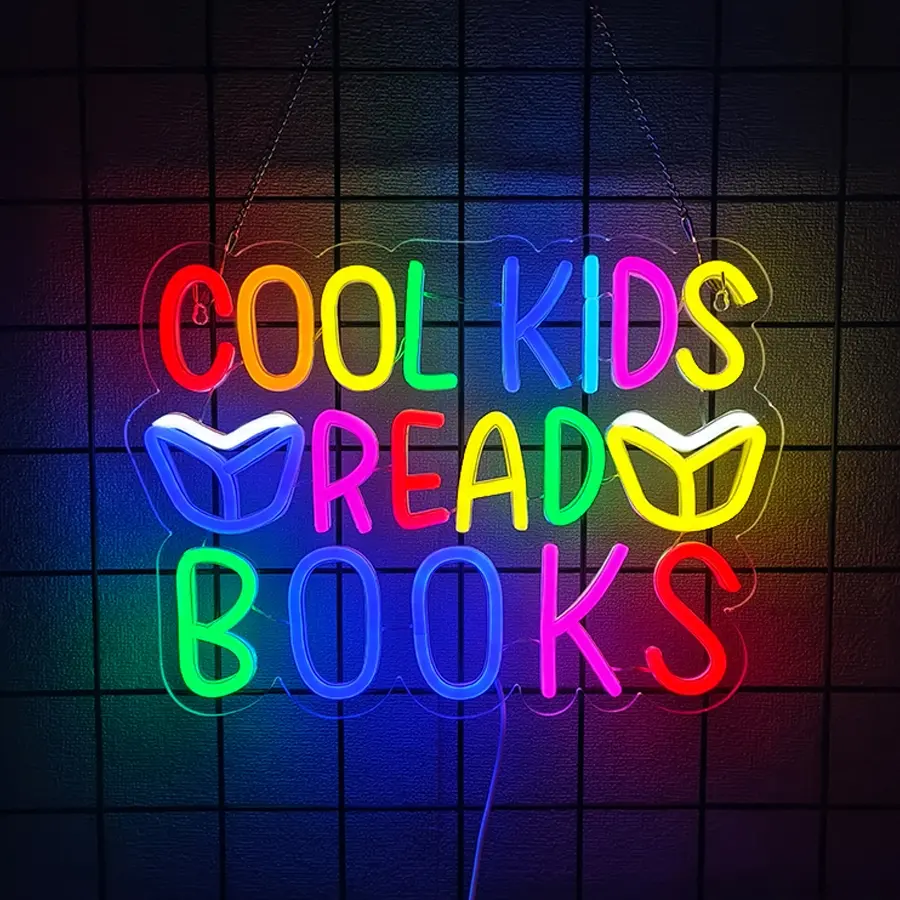 Cool Kids Reading Theme Neon Wall Decor, Library LED Sign, USB Neon Light for Classroom Reading Corner, Bedroom Study Room, Family Book Club, Led Neon Lights