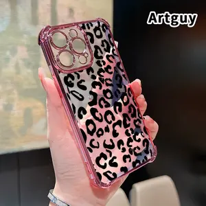 Four Corner Anti-Fall Black Vintage Leopard Print Pattern Phone Case for iPhone 16 Pro Max 15 Plus 14 13 12 11 E Shockproof Transparent Electroplated Protective Cover