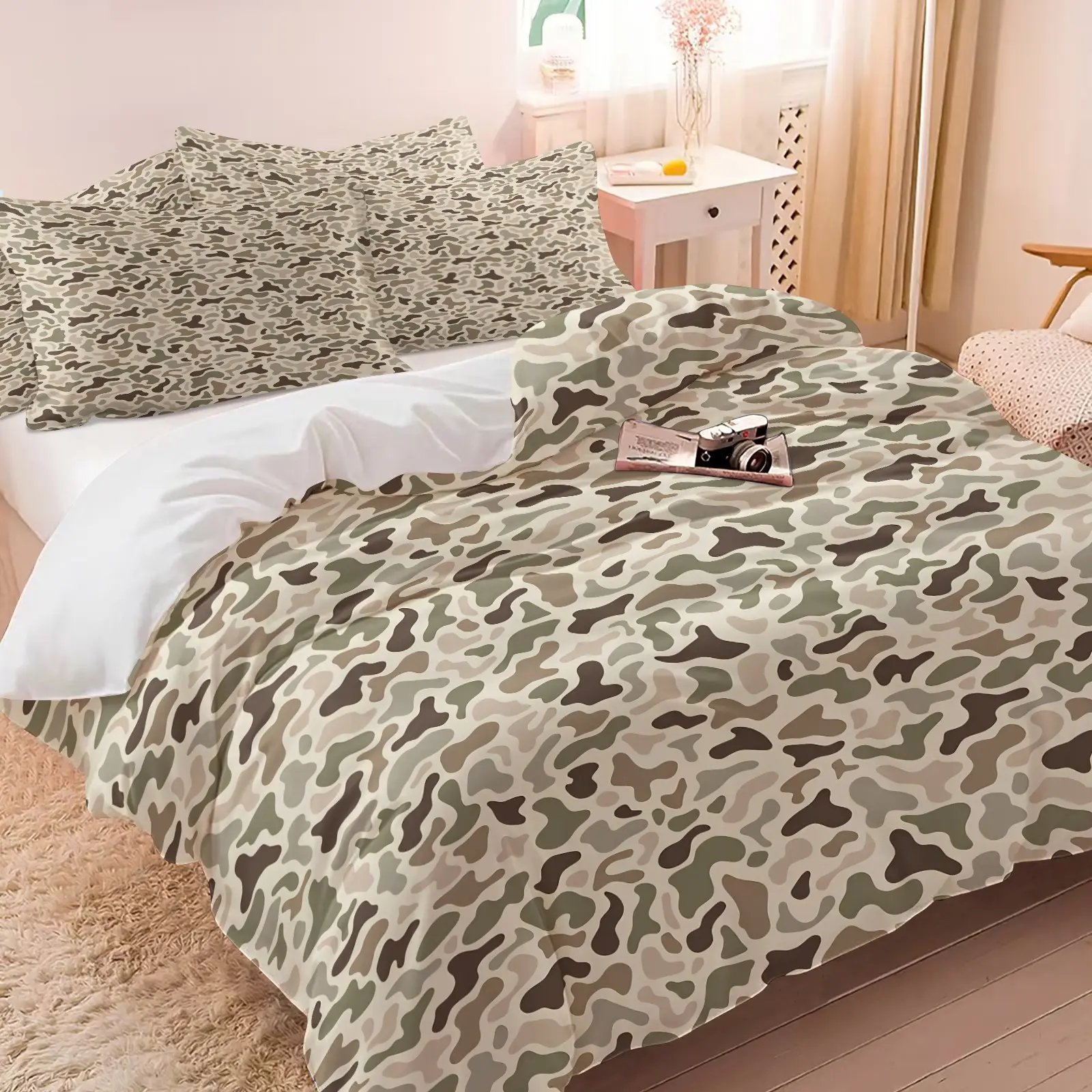 3Pcs Vintage Camouflage Duvet Cover Set, 1 Duvet Cover + 1/2 Pillowcases, Retro Camo Print Bedding for Men Boys, Printed Bedding Set, Ultra-Soft Microfiber Classic Camo Bed Set, Comfy Bed Sets for Bedroom Dorm Decor