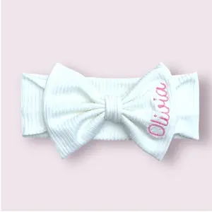 Personalized Bow Headband - White