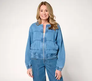 LOGO by Lori Goldstein Seamed Denim Zip Front Jacket