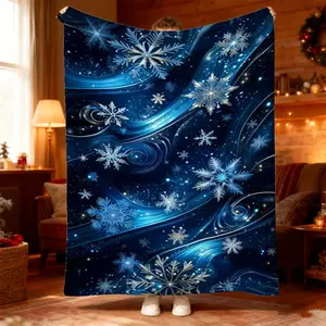 1pc Warm Winter Serenity: Blue Snowflake Blanket Perfect for Cozy Naps on Sofas, Bedrooms & Camping - Soft Comfort for Seasonal Relaxation