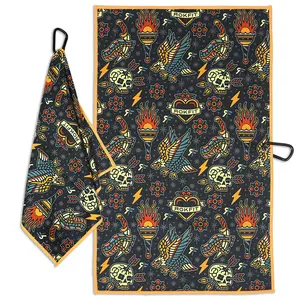 RokFit Gym & Golf Towel – Multi-Use, Quick-Dry, Durable Utility Towel with Bold Graphic and Carabiner Clip (Flash)