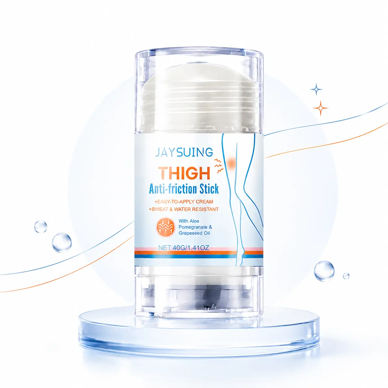 Anti-Chafing Stick for Inner Thighs, Talc-Free Body Balm for Women, Provides Friction Protection for Walking, Workouts & Dresses, Single Item