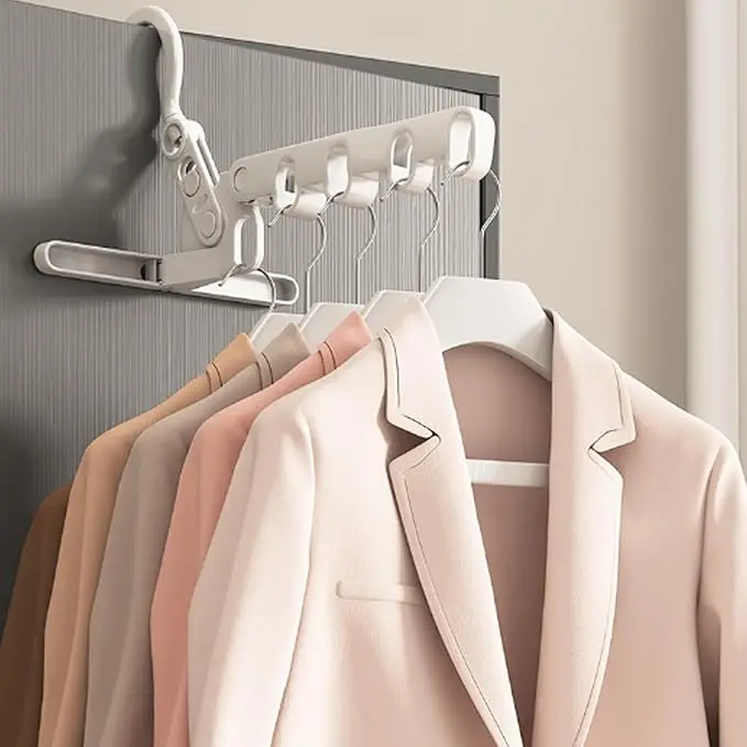 1/2PCS Folding Clothes Hanger – 90°/45° Adjustable Space-Saving Hangers with 5 Holes & 360° Swivel, Durable Plastic Foldable Design for Travel & Home Use, Compact Easy Storage, Ideal for Apartments, Laundry & Camping
