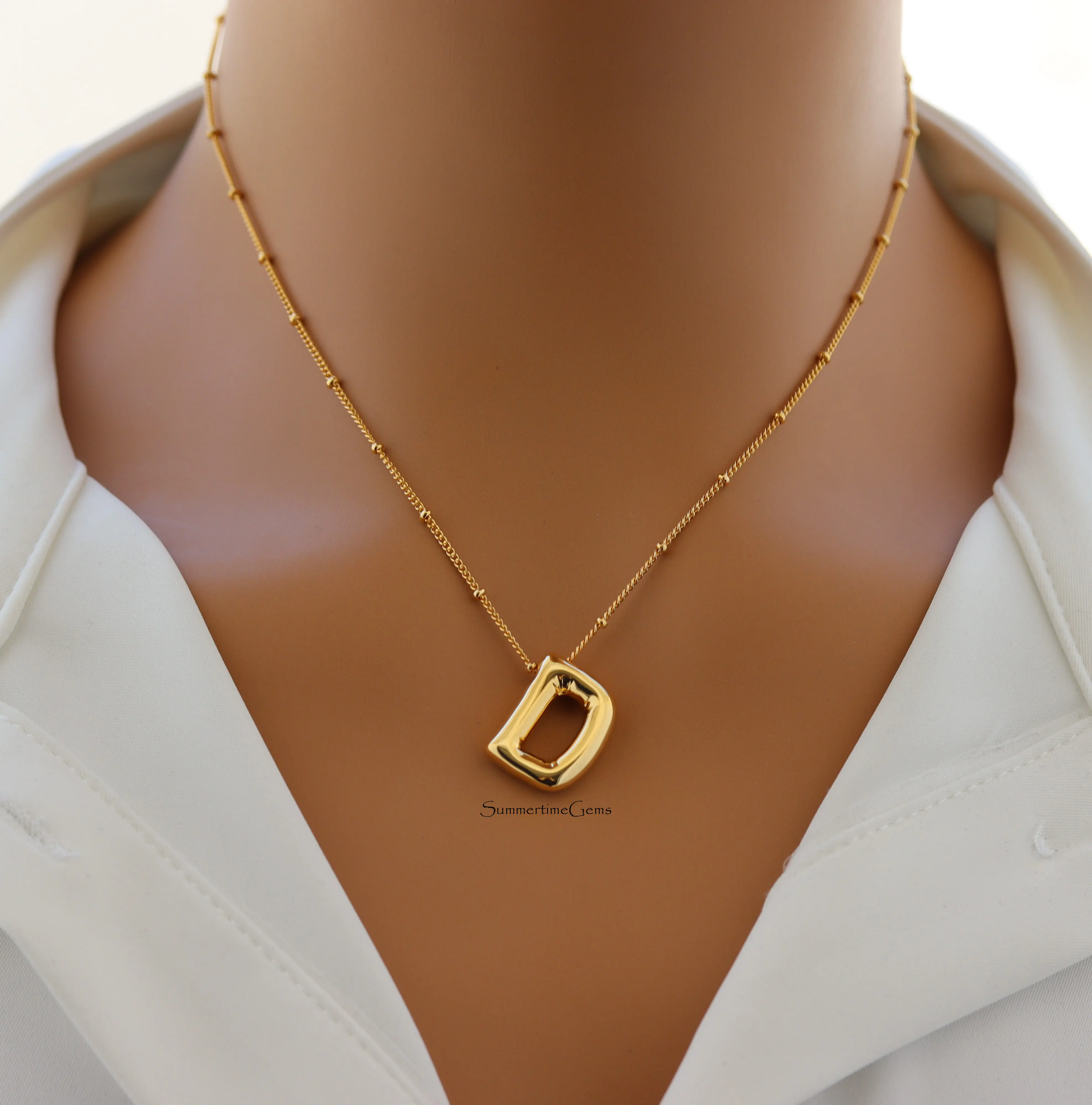 18K Gold Plated Balloon Initial "D" Pendant Necklace – Trendy Puffy Letter Necklace for Personalized Everyday Glam