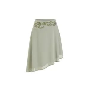 Cider Chiffon Low Rise Floral Embroidery Asymmetrical Midi Skirt