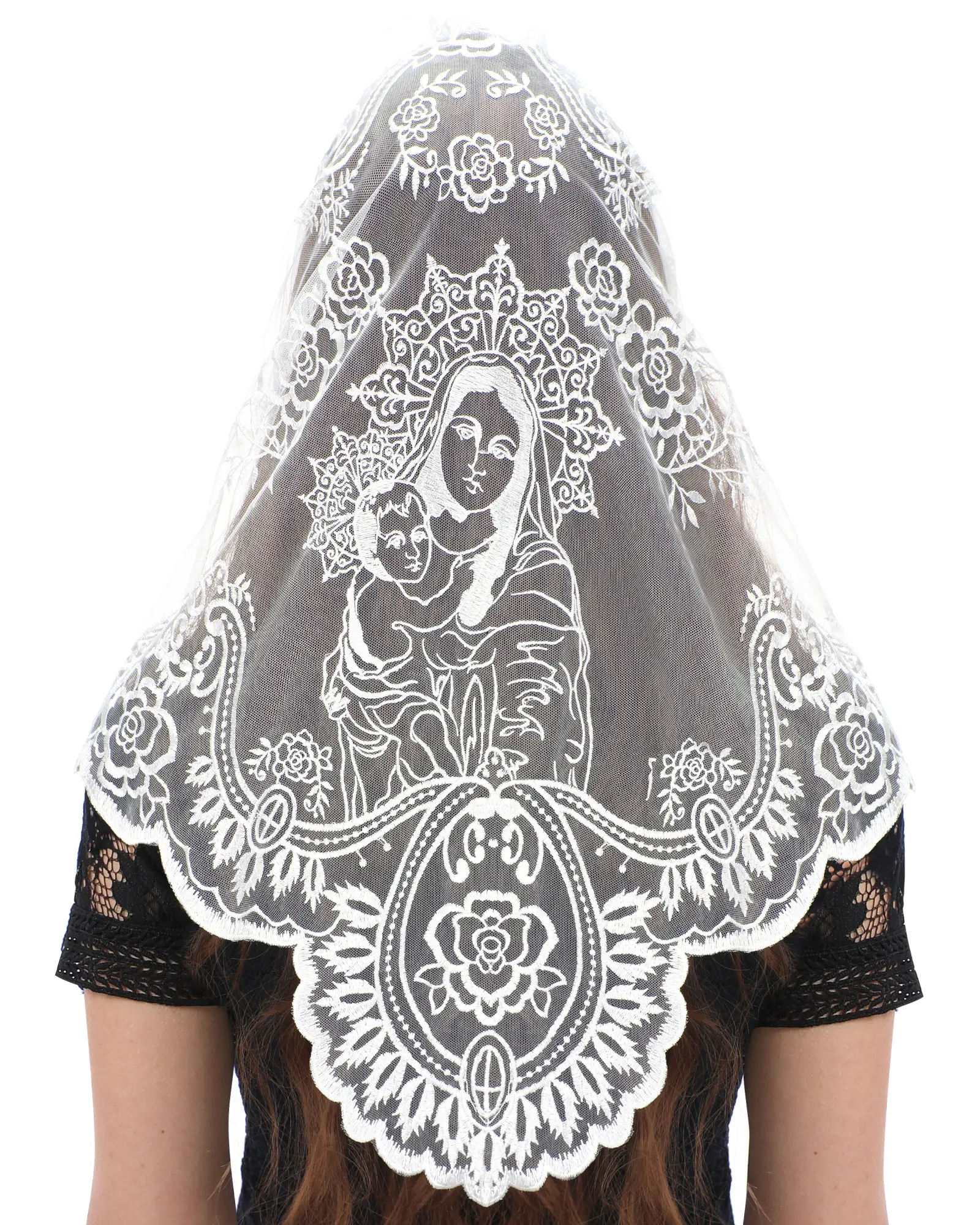BOZIDOL Church Veil Lace Mantilla - Triangle Virgin Mary Head Covering Spanish Veil for Women