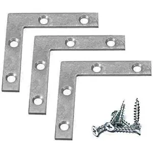 Framing Hardware 12 Pack Extra Heavy Duty 3x3 Zinc Plated Steel Corner Brace Flat Angle Brackets with 1/2x6 Screws for Picture Frame Hardware, Furniture Bracing, and