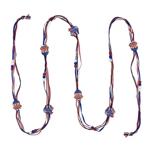 5.25FT Independence Day Garland Ornaments, Red White Blue Patriotic Hanging Wood Garland for Memorial Day 4th of July USA Veterans Day & Party Gift Decor Supplies