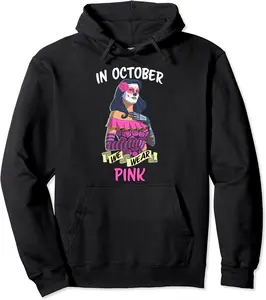 In October We Wear Pink Breast Cancer Awareness Sugar Skull Pullover Hoodie - Emilyschwe Shop 44B0BRQVG8CH