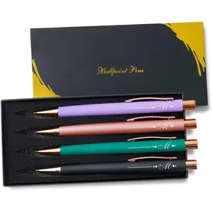 Monogrammed Gifts Ballpoint Pen Set of 4, Initial Letter Gifts for Housewarming, Birthday, Thanksgiving, Christmas - M