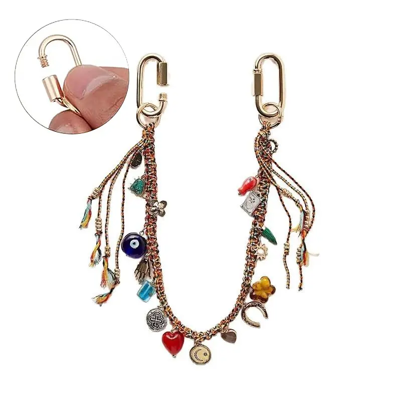 Boho Handmade Bag Charm, Lucky Protective Evil Eye Crystal Keychain, Trendy Decorative Pendant for Women’s Handbags